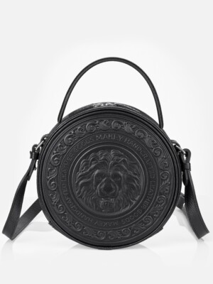 Makey Women's Genuine Premium Leather Bag,Handmade,Royal Leo Light,Black.