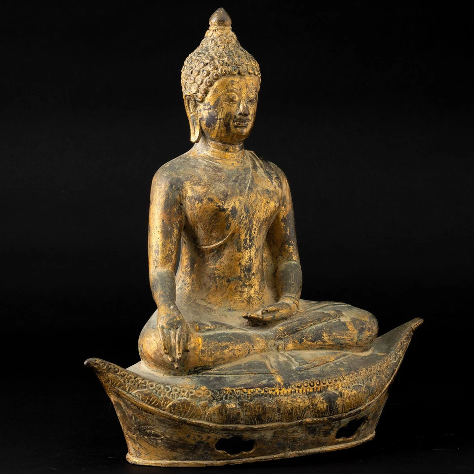 PXSTAMPS РЕДКАЯ 18-го века старинный тайский Таиланд амулет золото позолоченная бронзовая статуя Будды - Изображение 4 из 4