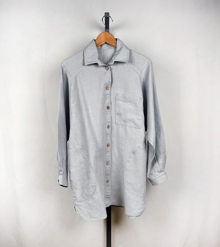 NWT NotPerfectLinen LIVORNO-2 Linen Long Sleeve Blouse / Ice Blue / S/M