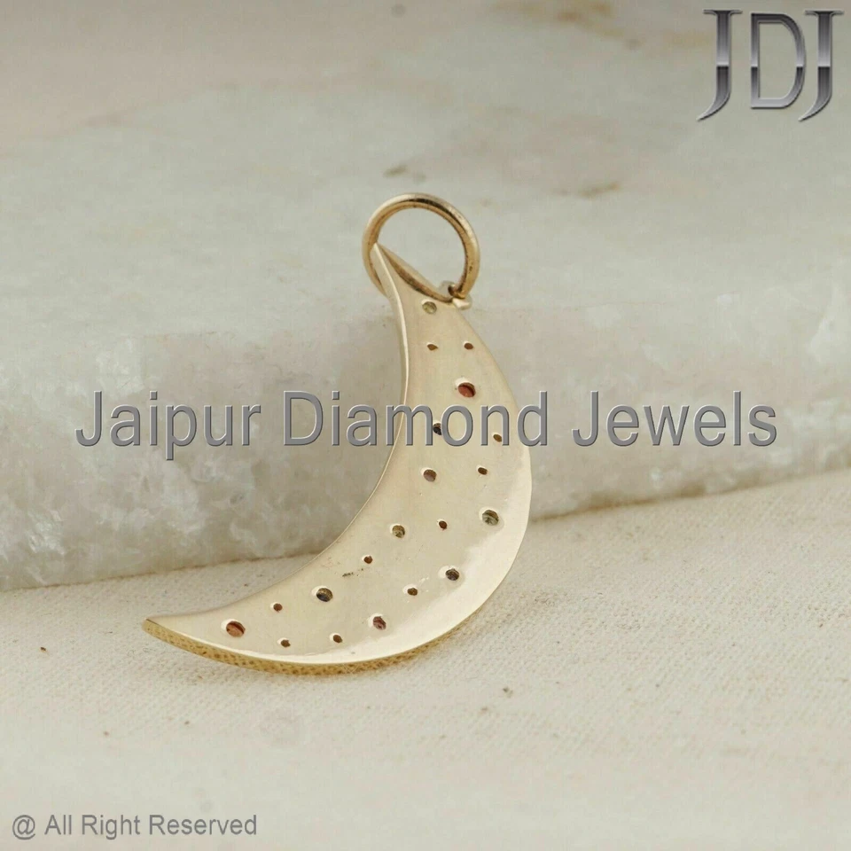 Religioso Crescent Luna Colgante 14k Oro Amarillo Piedra Multi Zafiro Joyería - Imagen 2 de 4