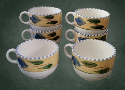 Vtg Maxam Mediterranean Coffee Mugs Soup Bowls 16 oz Italy Hand Painted Set Of 6