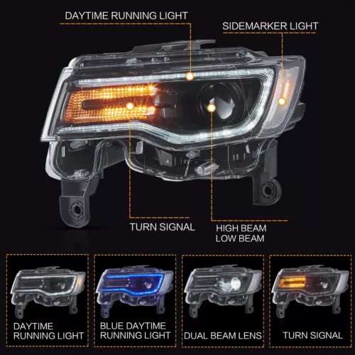 VLAND Paar LED Scheinwerfer für Jeep Grand Cherokee 2014–2022 Blue DRL Start-up - Bild 14 von 18