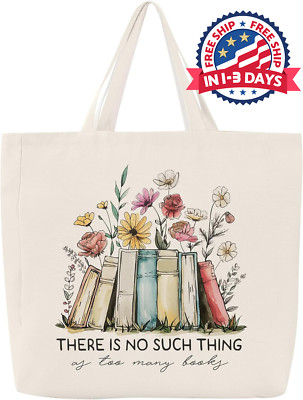 Canvas Book Tote Bag for Women, Book Lovers Gifts Bookish Presents for School Co