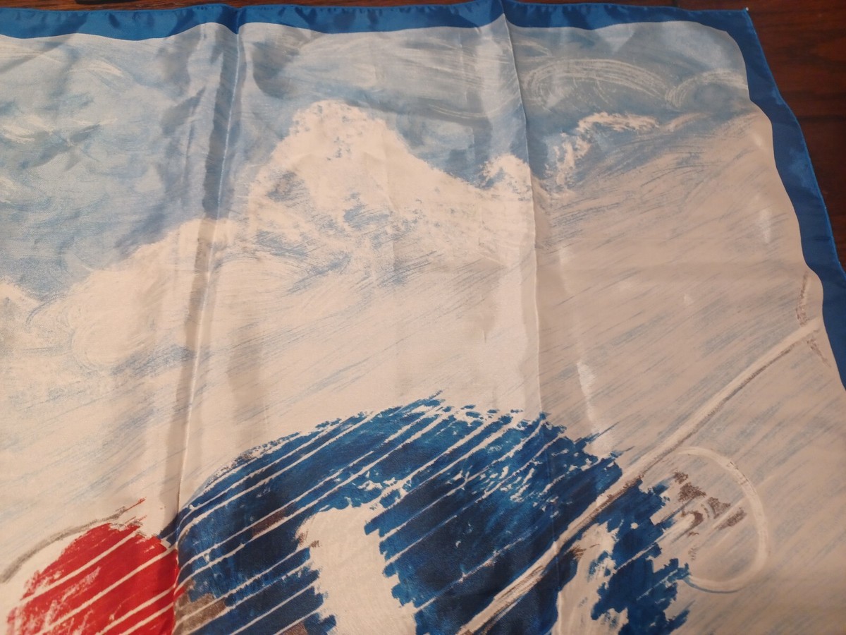 Foulard Carré JO Grenoble 1968 - Acétate - Skieur Vintage - 77x77 Cm - Collector