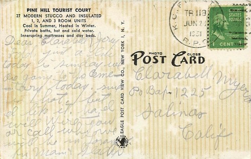 PINE HILL TOURIST COURT, MARYSVILLE, KANSAS, VINTAGE POSTCARD - Picture 2 of 2