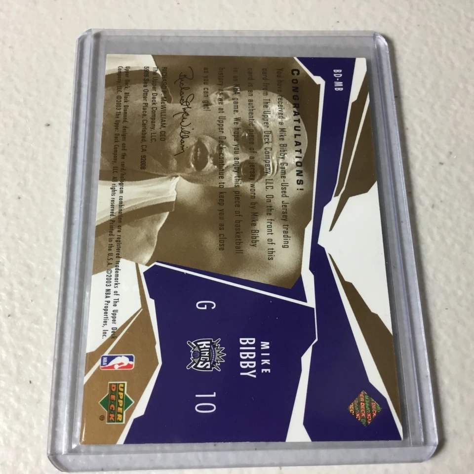 2003-04 MIKE BIBBY UD BLACK DIAMOND GOLD RELIC 24/100 - Image 2 of 2