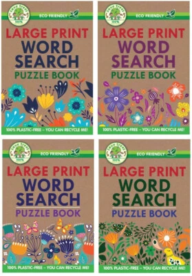 Set 4 x Large Print A5 Wordsearch Word Search Puzzle Books Brain Teaser Eco Book