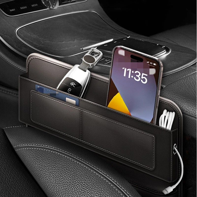Car Center Seat Filler Organizer Card Holder Leather Storage Box Seat Organizer Foto 2 de 4