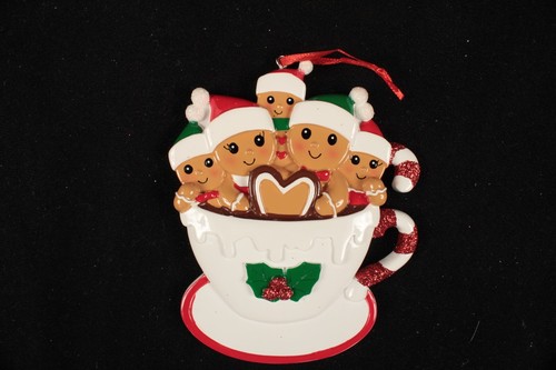 Christmas Personalized Tree Ornament Family of 5 in in Cocoa Cup - Picture 2 of 4