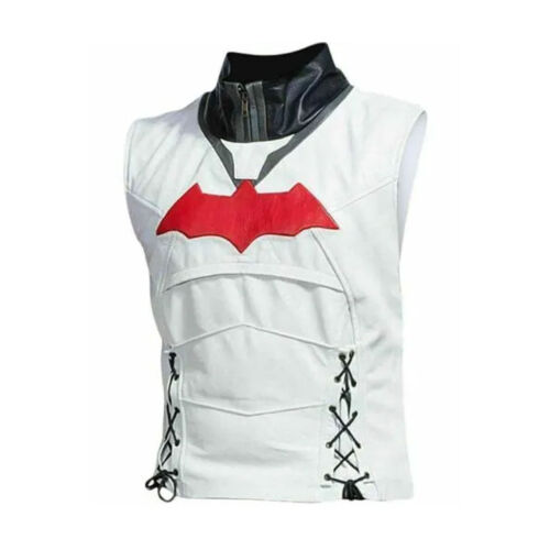 Batman Arkham Knight Genuine Leather Hooded Jacket Jason Todd Cosplay Vest - Picture 3 of 9
