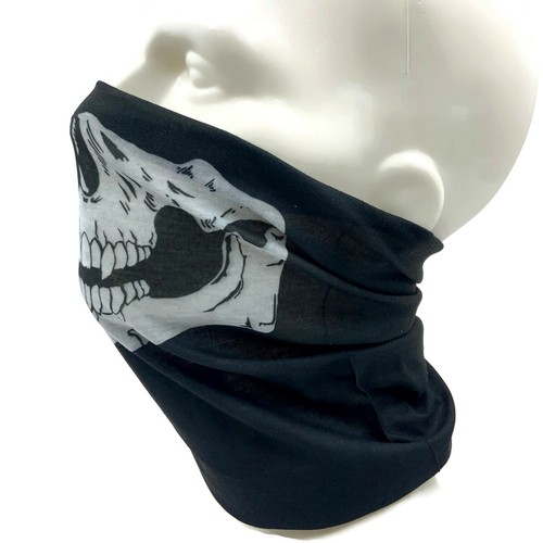 SKULL Black Cotton Stretchy Bandana Biker Tube Neck Warmer Ski Closure - Picture 2 of 5