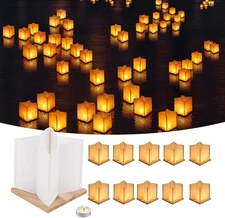 10Pack 6”Paper Floating Candle Lantern,Wooden Water Lanterns with Candles,Outdoo