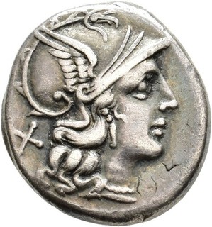 GC: Römische Republik Pinarius Natta AR Denar 155 v. Chr. NAT/ROMA Nike in Biga