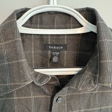 VAN HEUSEN Men XL 17-17 1/2 Plaid Long Sleeve Dress Shirt Black Gray Striped