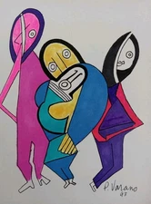  VINTAGE OOAK ABSTRACT EXPRESSIONISM   CUBIST ORIGINAL PAINTING INK DRAWING 