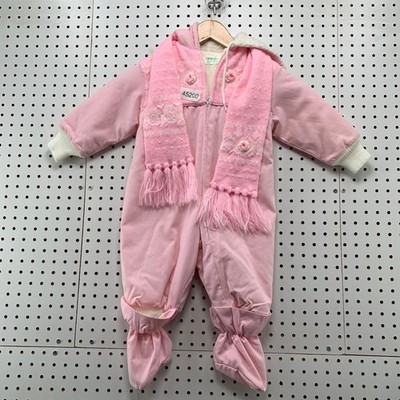 Vintage Tiny Tots Snowsuit Girls Toddler 18 Pink Hooded Knit Insulalted