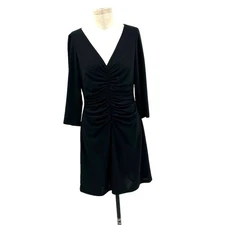 Rickie Freeman for Teri Jon Black Ruched V-neck 3/4 Sleeve Dress Size 10