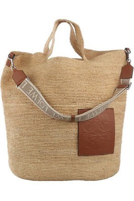 LOEWE + PAULA'S IBIZA BEIGE SLIT LARGE RAFFIA TRAGETASCHE