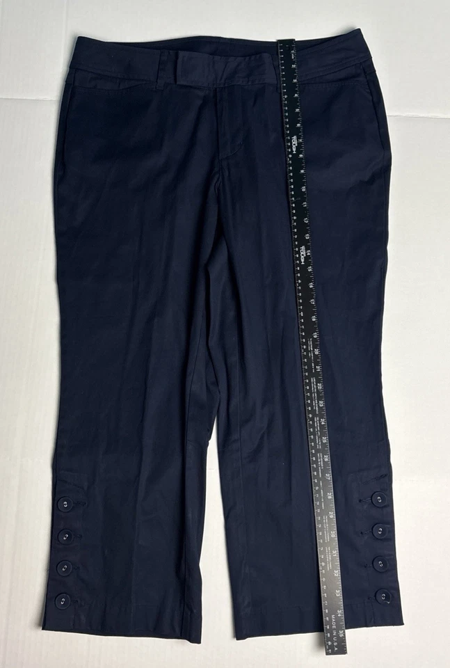 Pantalones para mujer Venezia talla 16 azul marino algodón spandex botón dobladillo detalle informales Foto 2 de 4