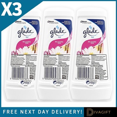 3 x GLADE LUFTERFRISCHER GEL 150G ENTSPANNENDER ZEN DUFT DISKRETER GERUCHSBESEITIGER