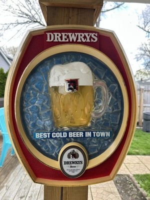 Vintage Drewrys Best Cold Beer in Town Plastic Bar Advertising Sign Mancave
