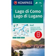 Italy + Switzerland Lake Como / Lugano hiking cycling Kompass map 91 2022ed SALE