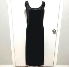 VTG 90s Black Crushed Velvet Long Dress Whimsigoth Goth Formal Slip Dress Meduim
