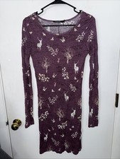 ASOS 10 Purple Deer Wildlife Midi Dress THIN Stretch Long Sleeve Semi Sheer