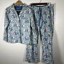 Nick and Nora Pajama Set Women’s Sz M Blue Snow Owls Cotton Flannel Drawstring