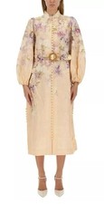 ZIMMERMANN Lyrical Buttoned Midi Dress Beige W/Floral Print US 8 Blouson Sl Fall