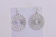 Sterling Silver 28mm x 28mm Lacy Filigree Dangling 925 Hook Earrings