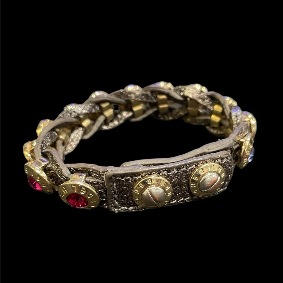 Pulsera Henri Bendel Cuero Trenzado con Elegante Oro y Piedra Multicolor Foto 2 de 4