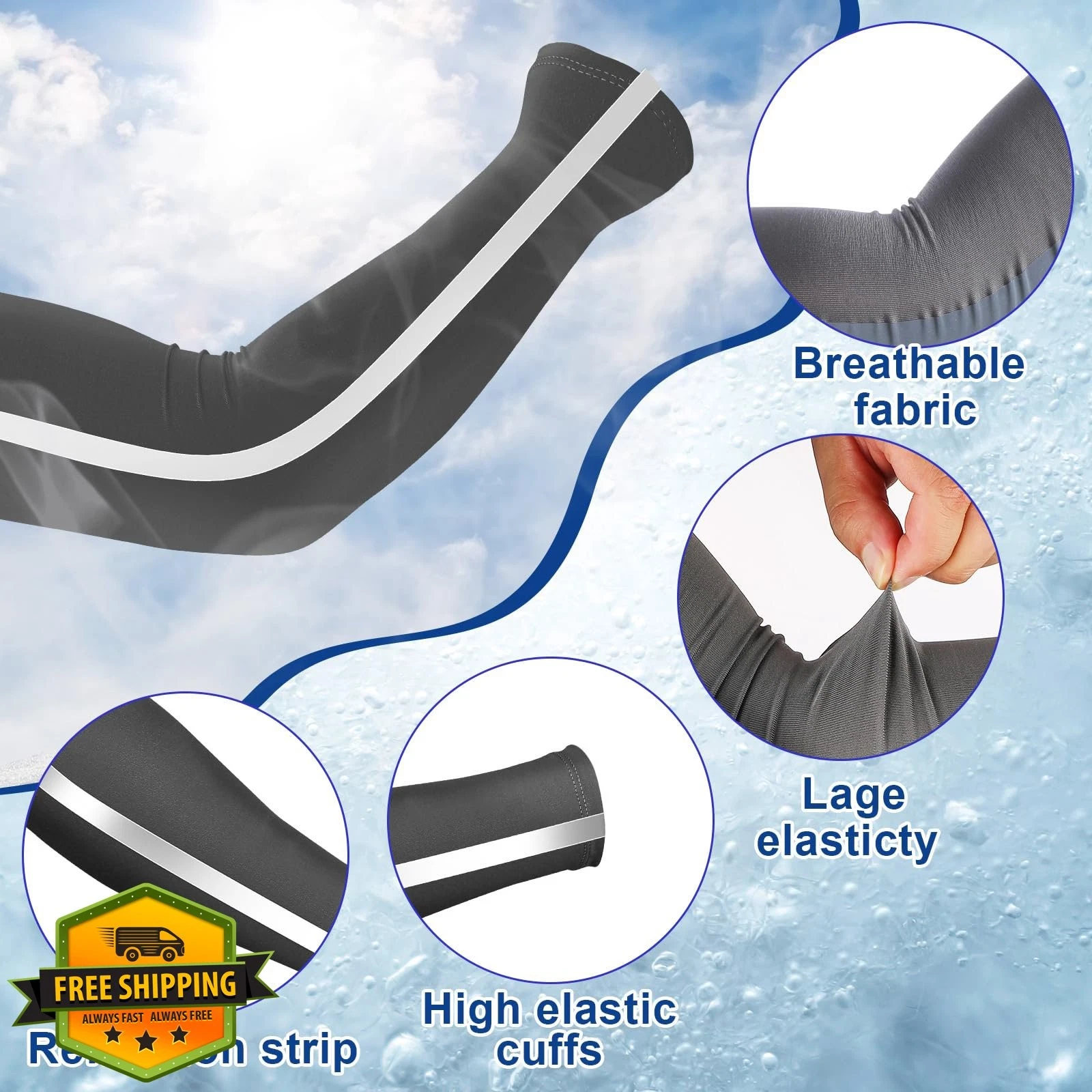 Funtery 6 Pairs Cooling Arm Sleeves UPF 50 Reflective High Visibility