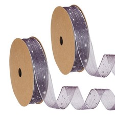2 Roll Organza Star Ribbon Wired 1 Inch Wide 20 Yards Purple