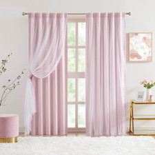 Pink Double Layer Blackout Curtains with Sheer Overlay for Girls' Room 37"x84