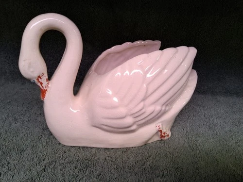 Vintage Mid Century Swan Planter Brush USA Pottery Cream. 10” Tall X 6.5”length
