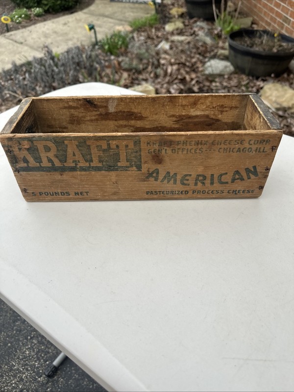 Vintage Antique KRAFT American Process Cheese 5lb Wooden Crate Box Chicago ILL.