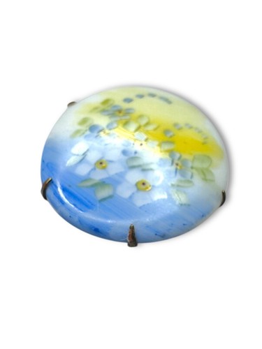 Antique Porcelain Blue Yellow Forget Me Not Flower Brooch - Picture 5 of 7