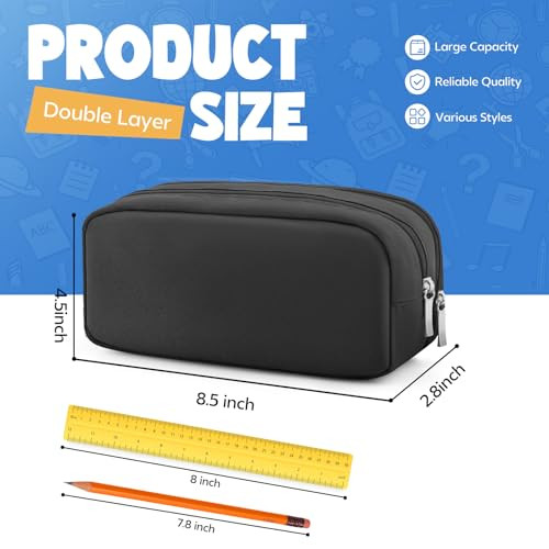 Pencil Case Large Capacity Pencil Pouch Holder Box Marker Storage Bag Black - Picture 3 of 7