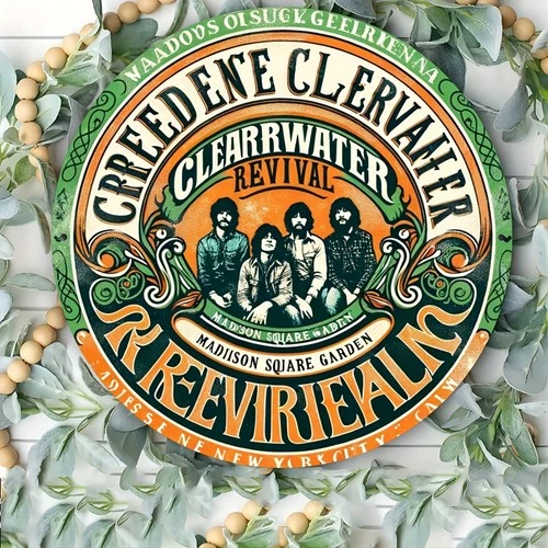 Vintage Tin Metal Sign Creedence Clearwater Revival Round Wall Art Decor 8x8