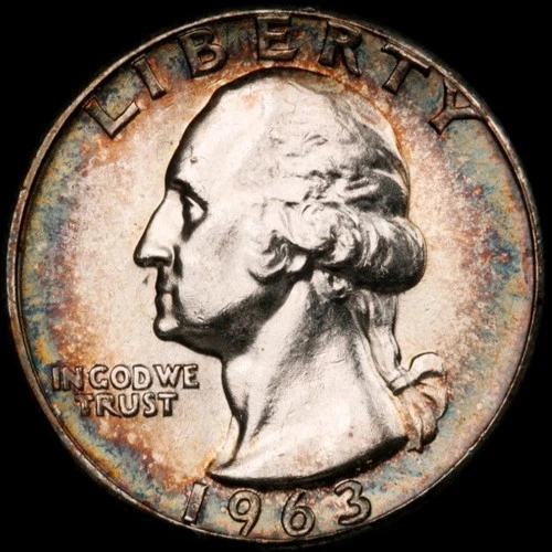 1963 Washington Quarter - Choice Gem BU - Color - Toned - Lustrous 90% Silver