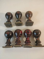 Lot of 7 Assorted Rare Vintage Brass Wax Sealing Stamps w/Swirl Wood Handles