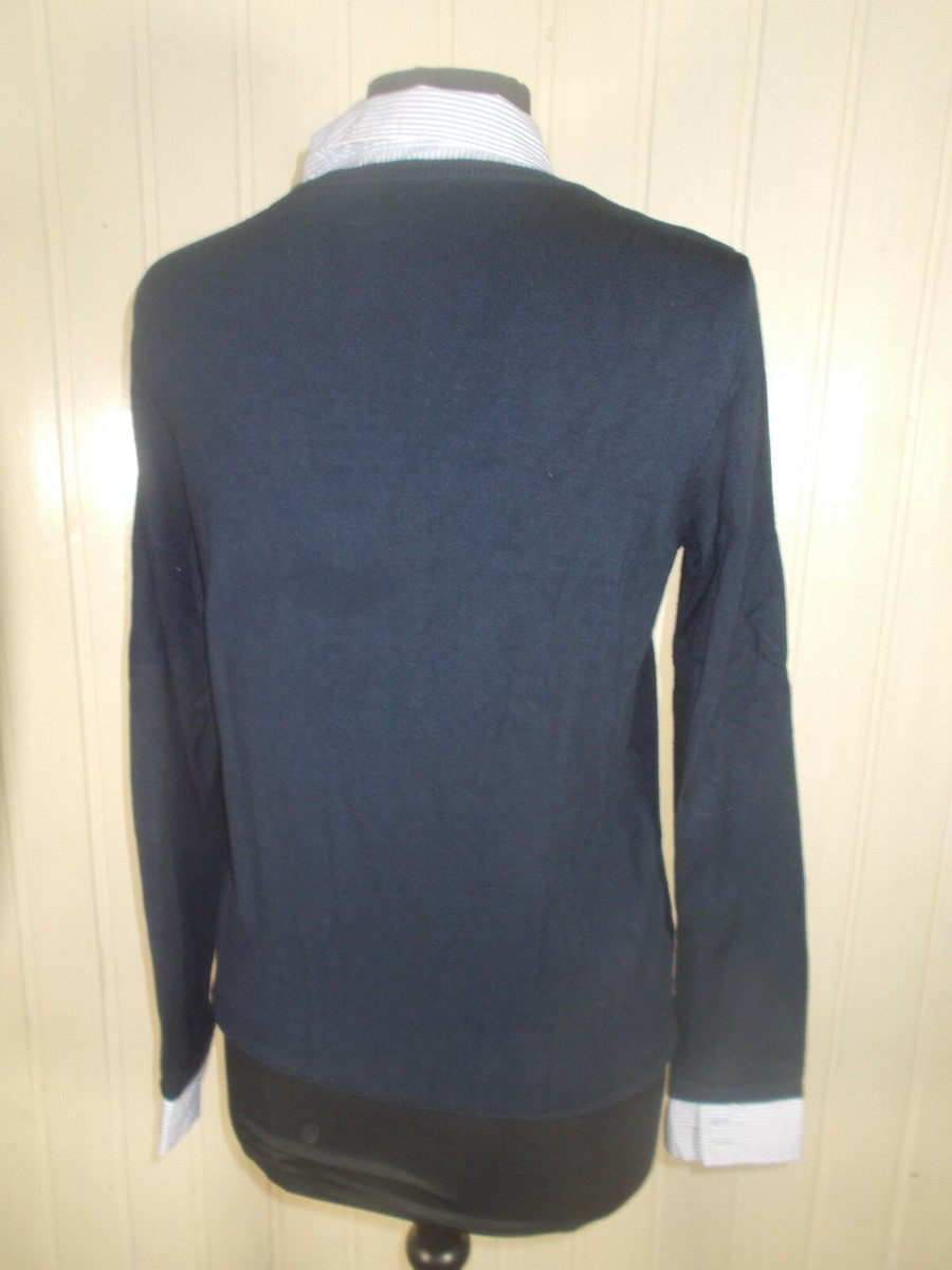Chemisier + Pull Assemblé 2 En 1 Antonelle - Blanc Rayé Et Bleu, Taille 38/40 (T.3) - Viscose, Occasion Très Bon État