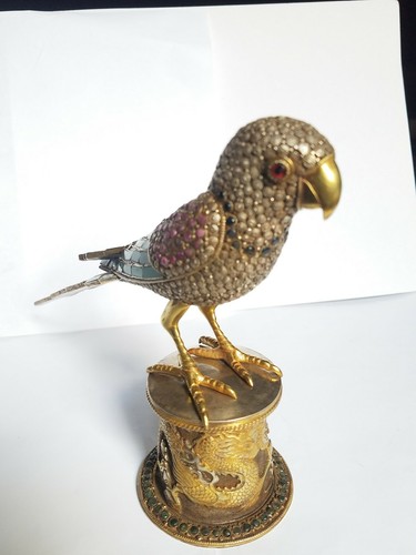 Silver Handcrafed Parrot bird Inlet With Ruby ,emerald And Malachite From Nepal. - Picture 10 of 12
