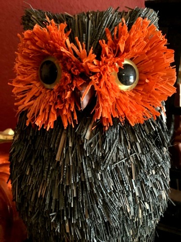 Pier 1 Imports Halloween 12,5" Nero Sisal Naturale Gufo Occhi Arancioni Nuovo con etichette - Foto 3 di 10