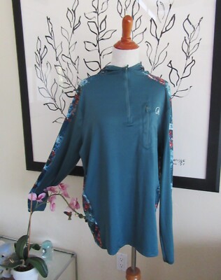 EXCURZION Women's polyester/spandex hoodie size Large - teal - zip neckline