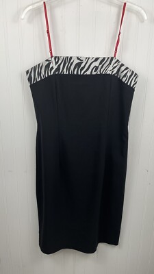 Connected Apparel Womens Black Sheath Dress with Spaghetti Straps Zebra Trim 10