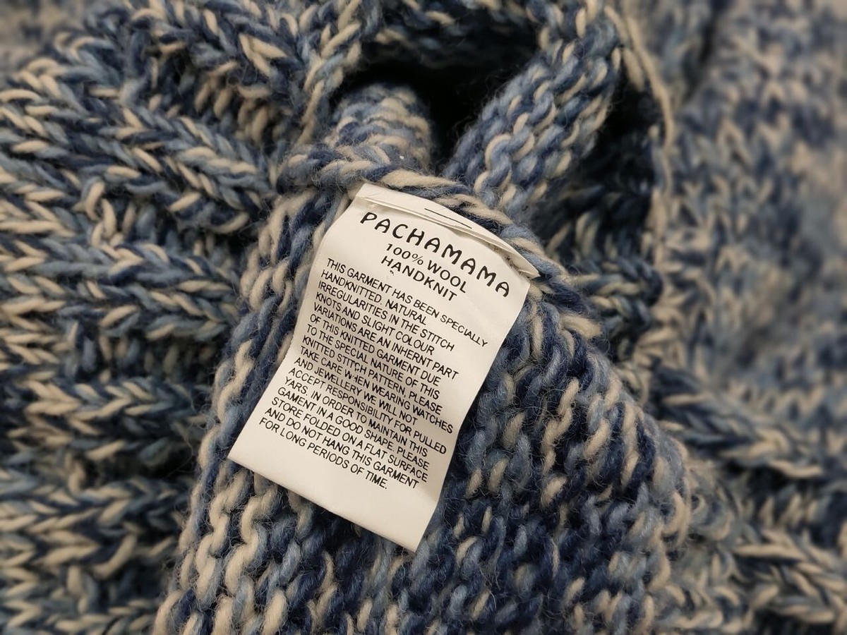Pachamama Design Handmade Knit Wool Blue Pullover Sweater | eBay