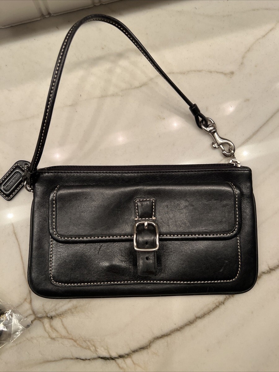 COACH Bleecker Black Leather Vintage Clutch Wristlet Wallet Purse