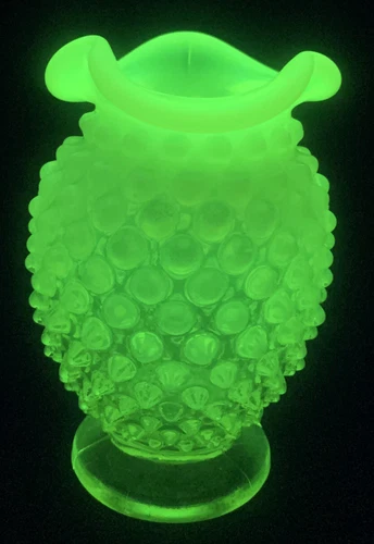 Fenton Art Glass Topaz Opalescent Hobnail MINI Vase 1940's to 1962 Glows